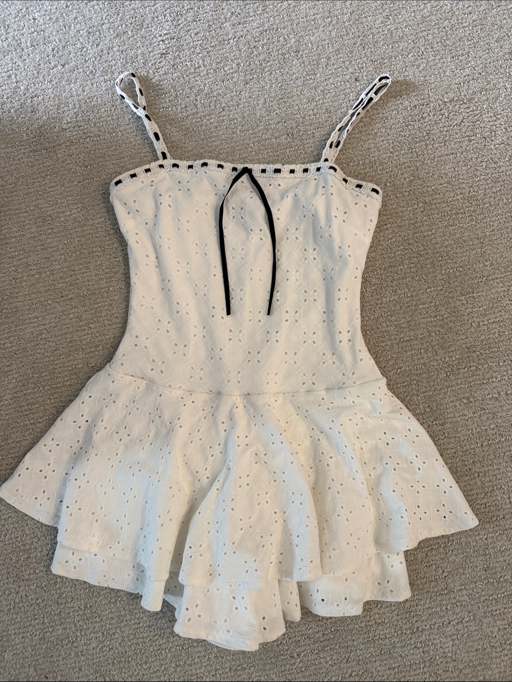 Womans White Eyelet Sundress skort with Black Trim
